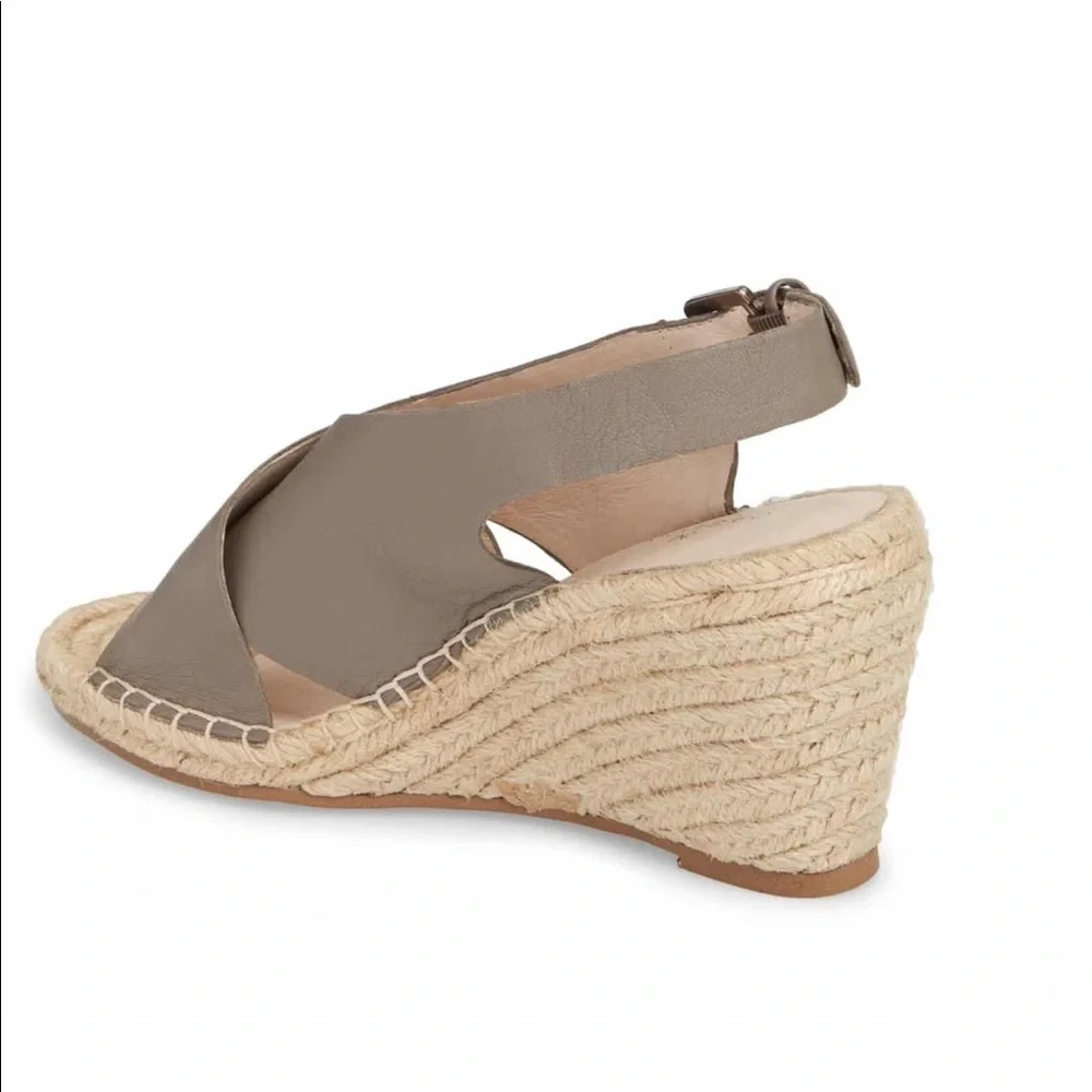 Caslon Suri Leather Crisscross Wedge Espadrille Sandals Gray Purple Size 8.5 NIB